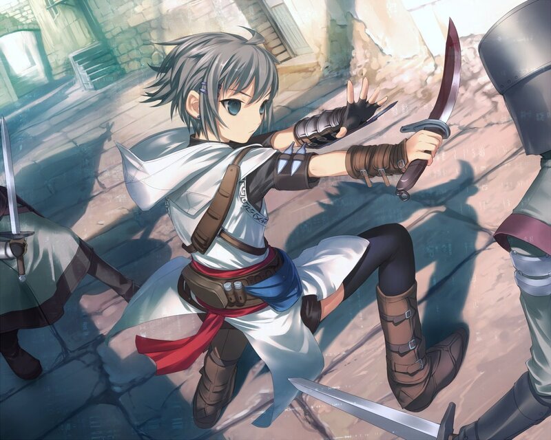 Anime Character with Daggers — White