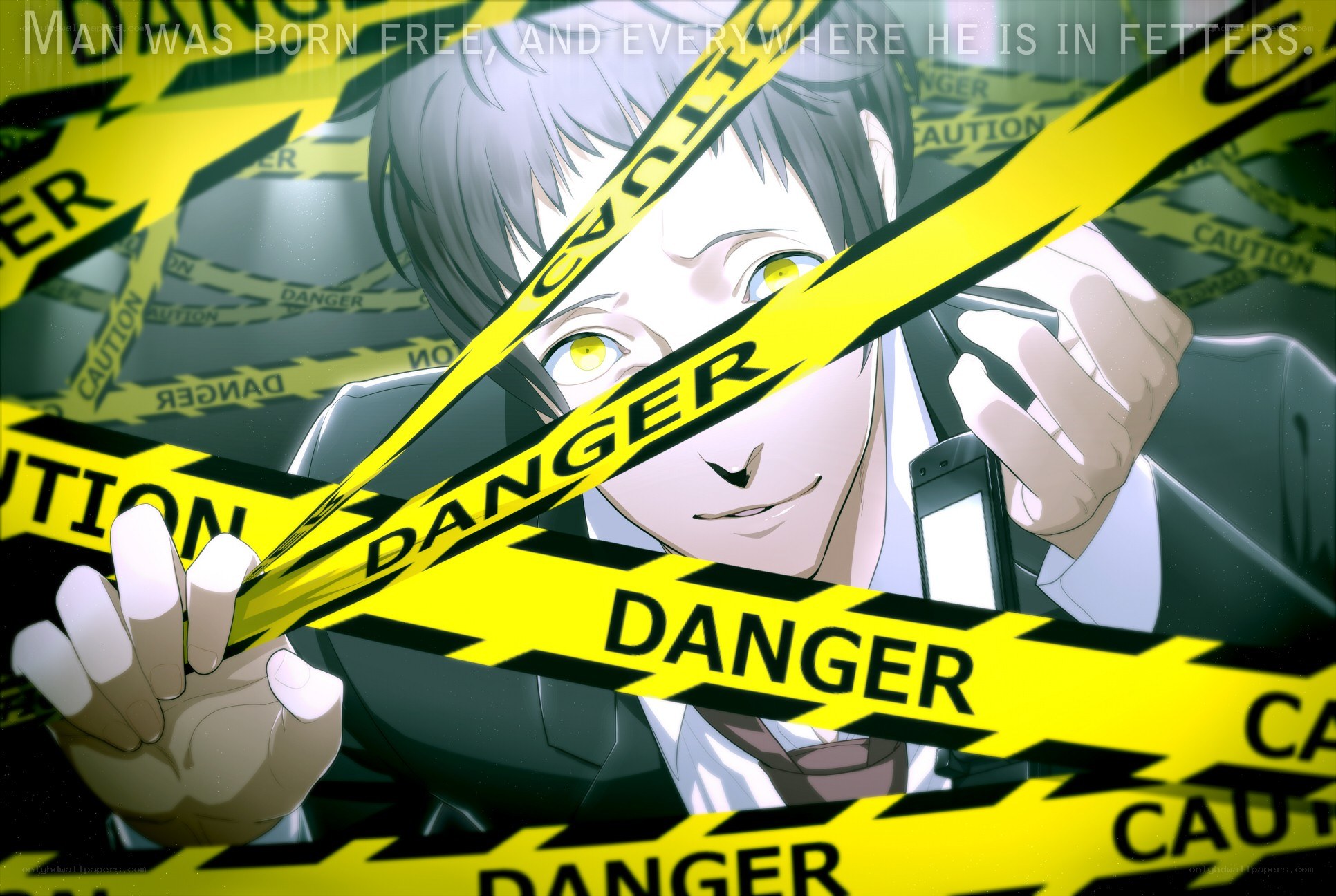 anime character with danger tape