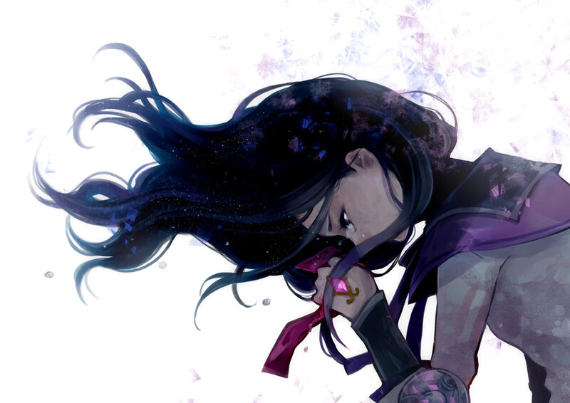 Anime Character with Dark Hair — Black, Dramatic, Digital Art, Long Hair