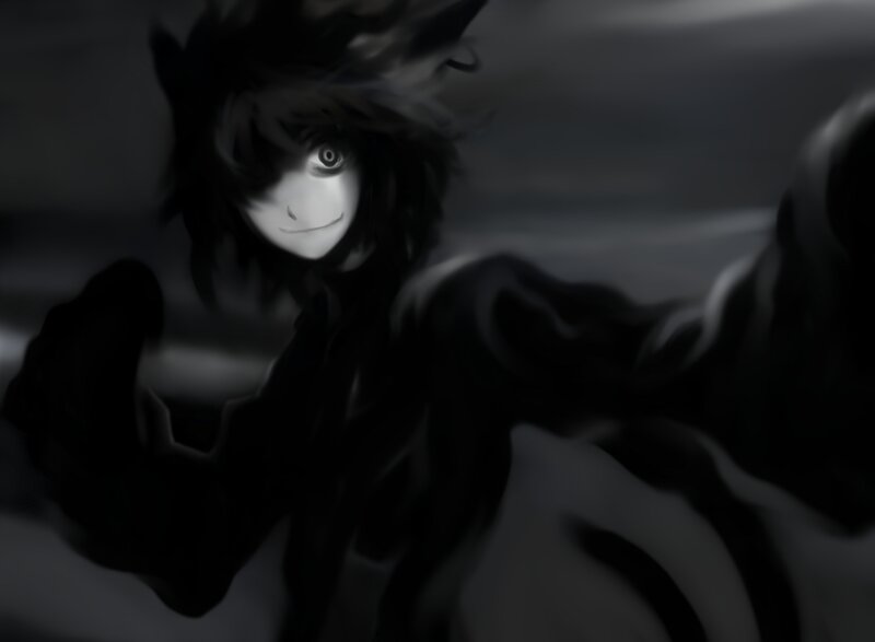 Anime Character with Dark Hair — Black, Dramatic, Digital Art, Smile