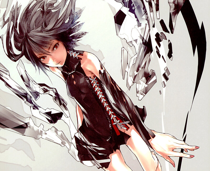 Anime Character with Dark Hair — Black, Dramatic, Manga, Cracked Glass