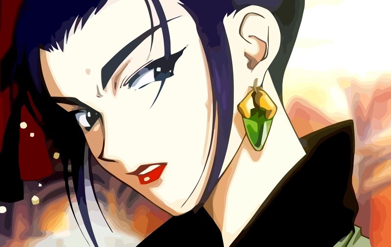 Anime Character with Dark Hair — Black, Dramatic, Sunset