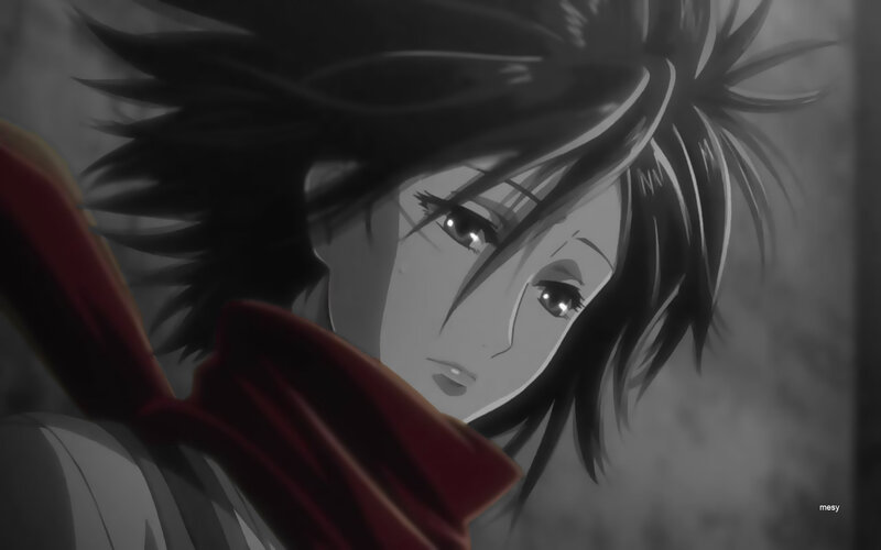 Anime Character with Dark Hair — Gray, Dramatic, Red Scarf