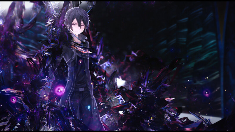Anime Character with Dark Hair — Purple, Dramatic, Night