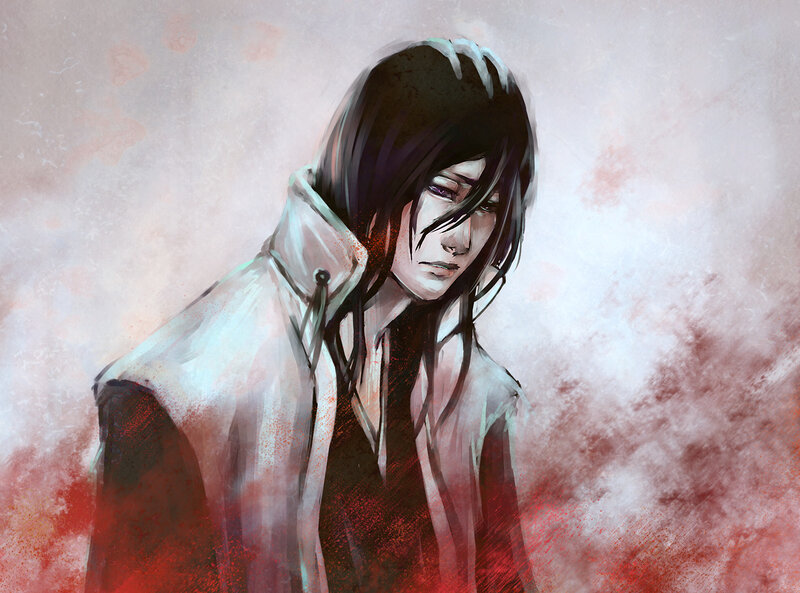 Anime Character with Dark Hair — Red, Dramatic, Digital Art