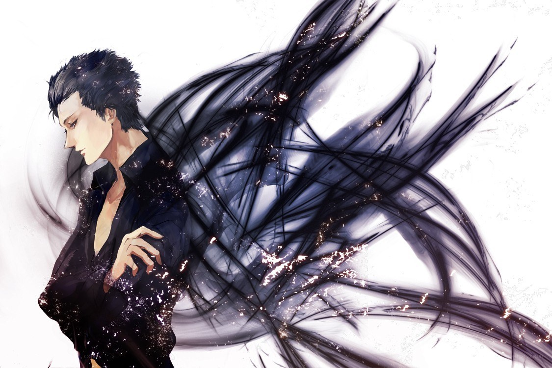 anime character with dark wings
