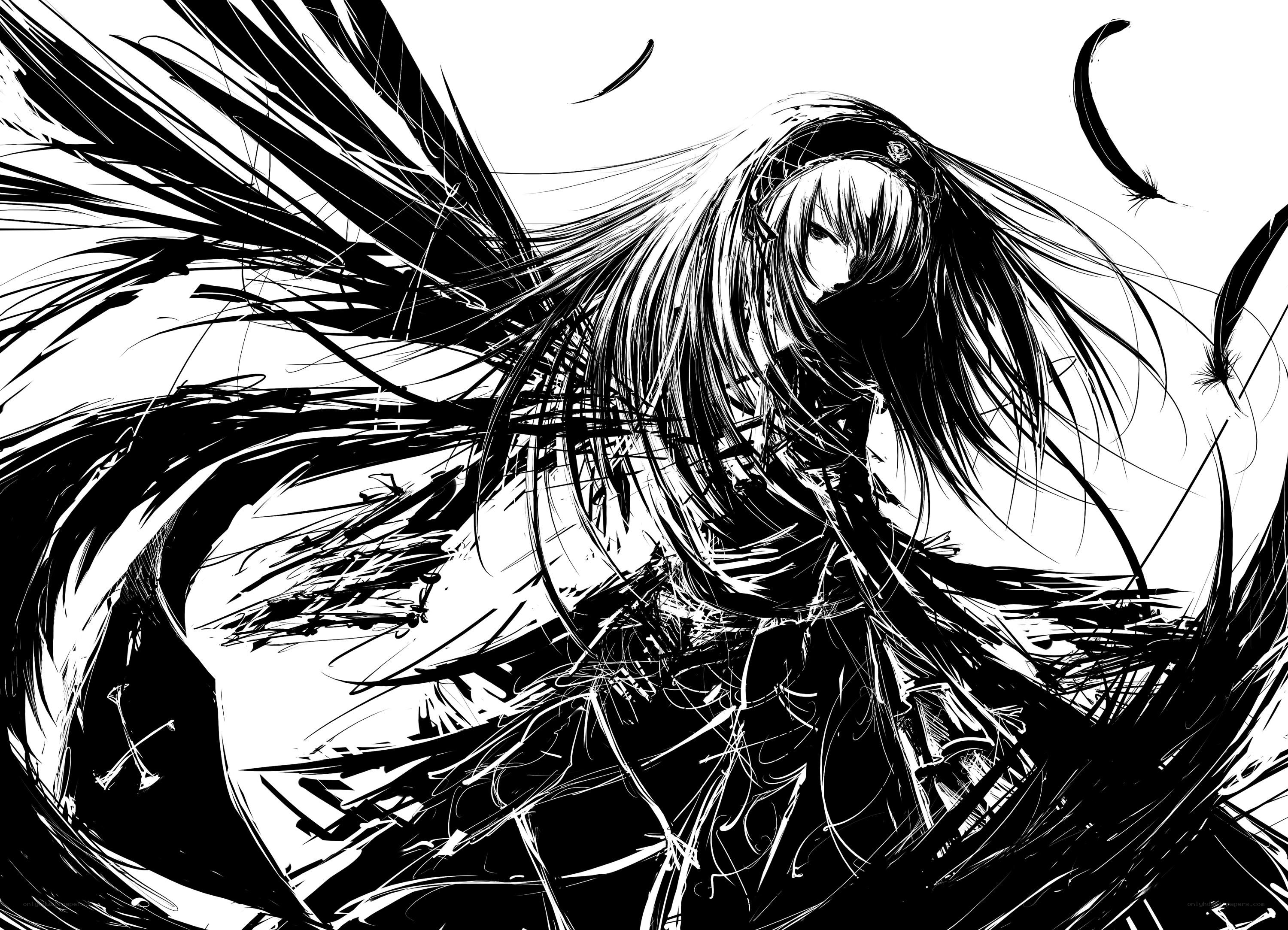 anime character with dark wings