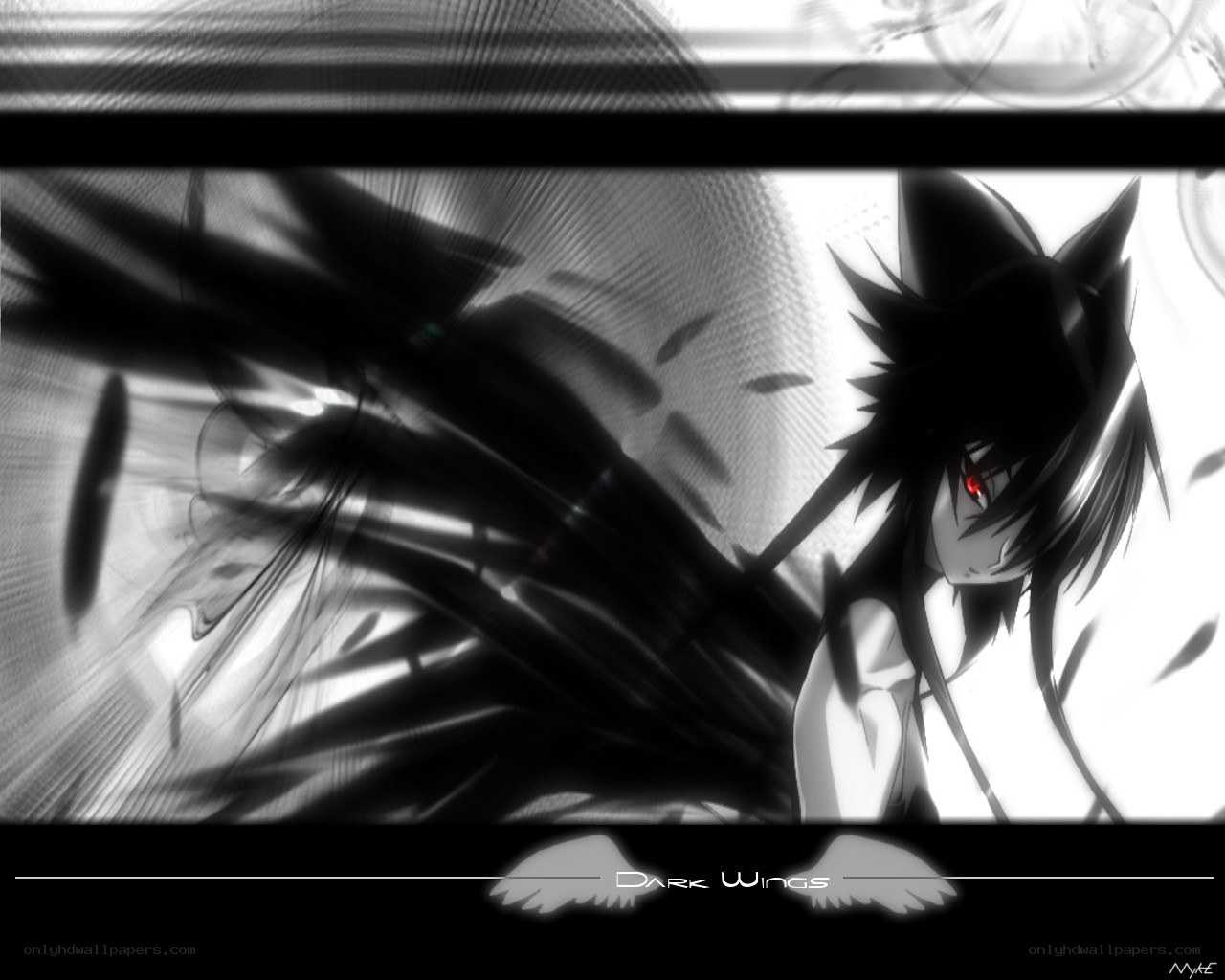 anime character with dark wings
