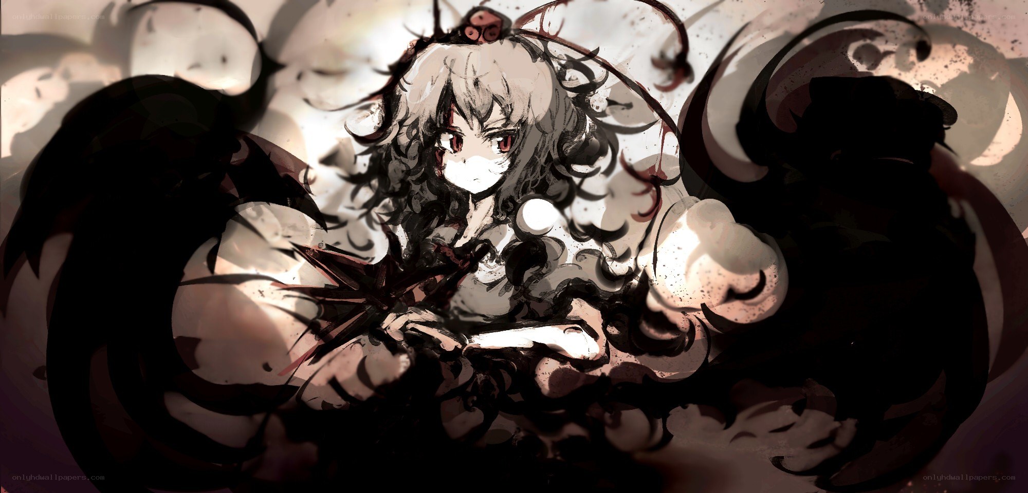 anime character with dark wings