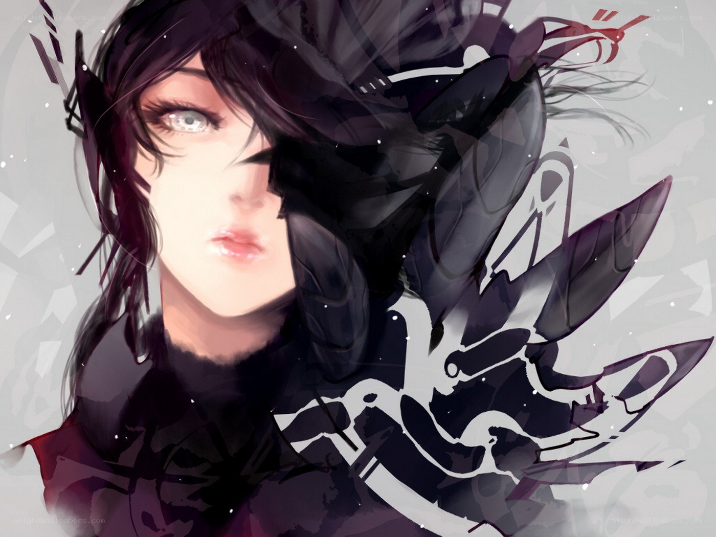 anime character with dark wings