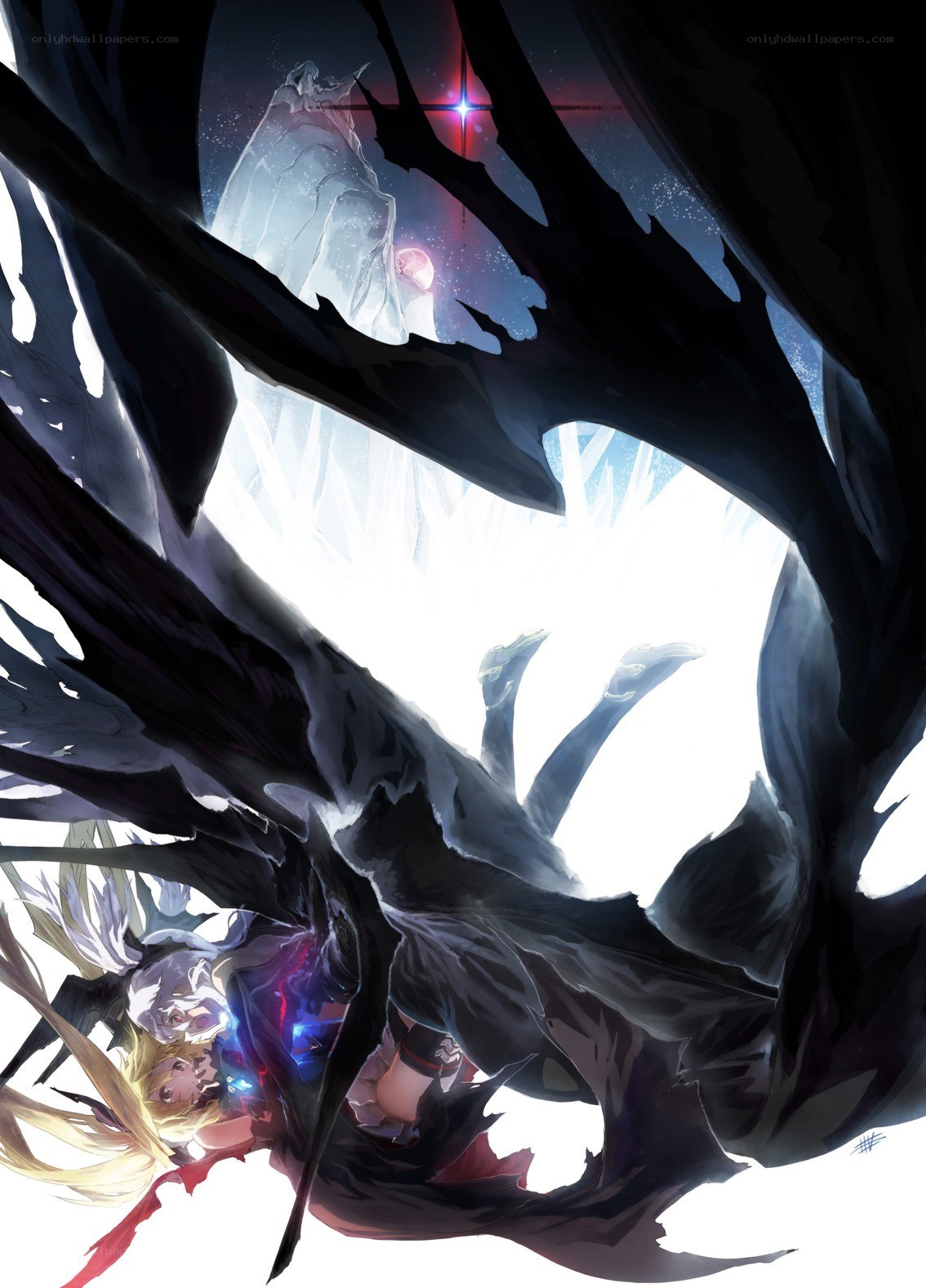 Anime character with dark wings