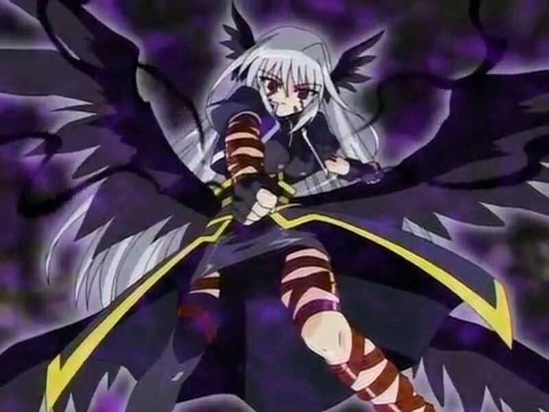 anime character with dark wings