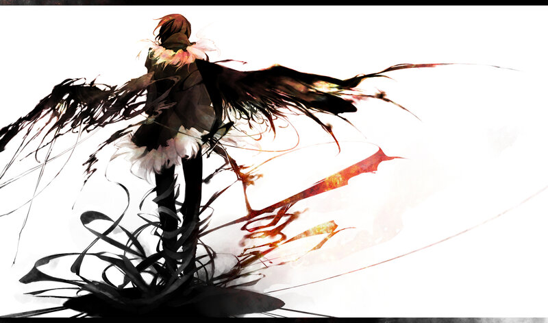anime character with dark wings