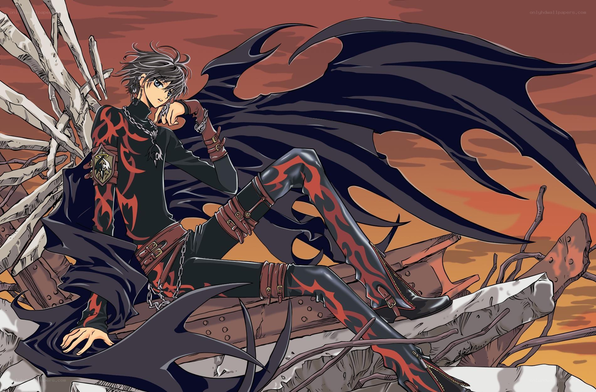 anime character with dark wings