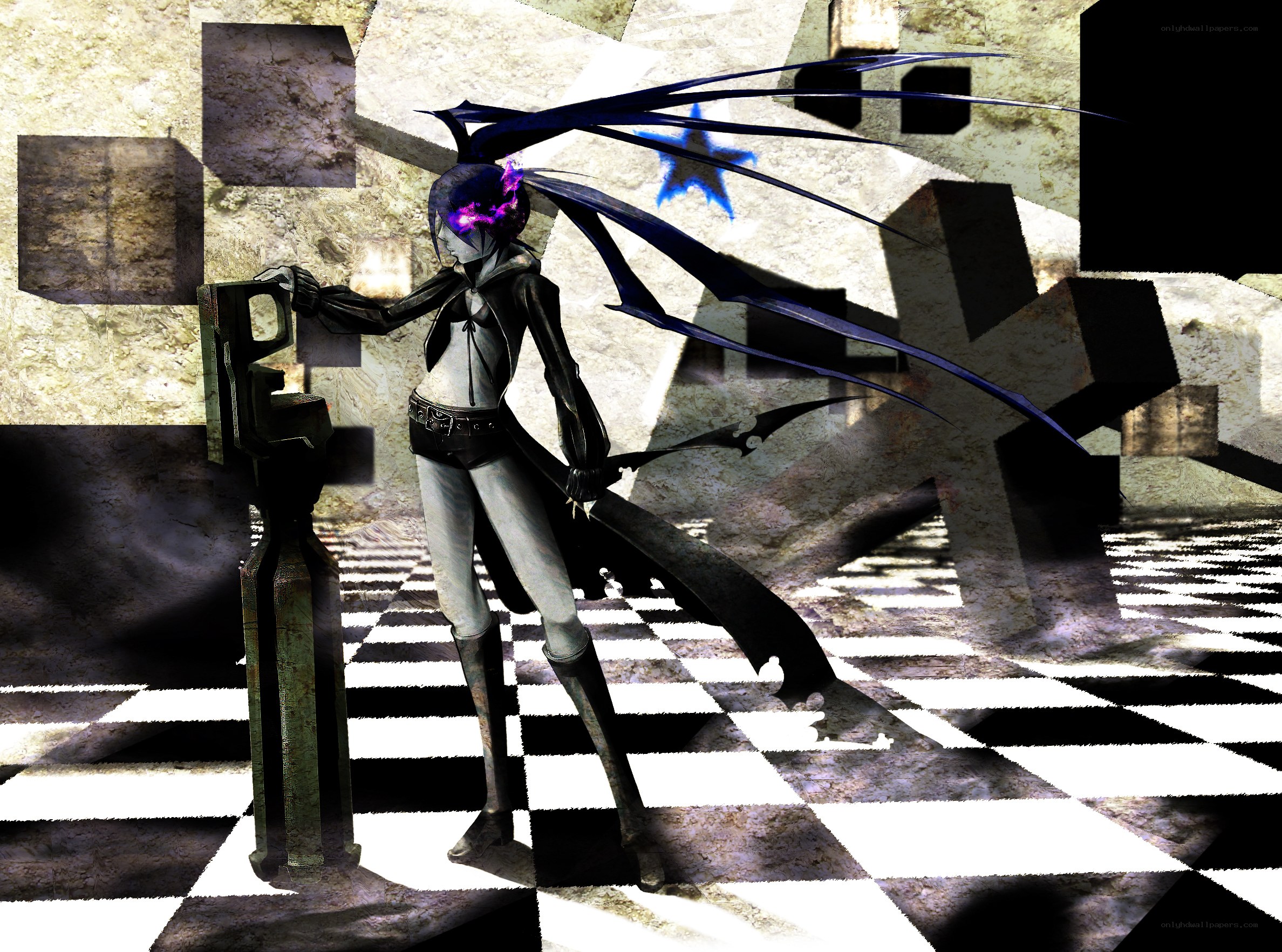 anime character with dark wings