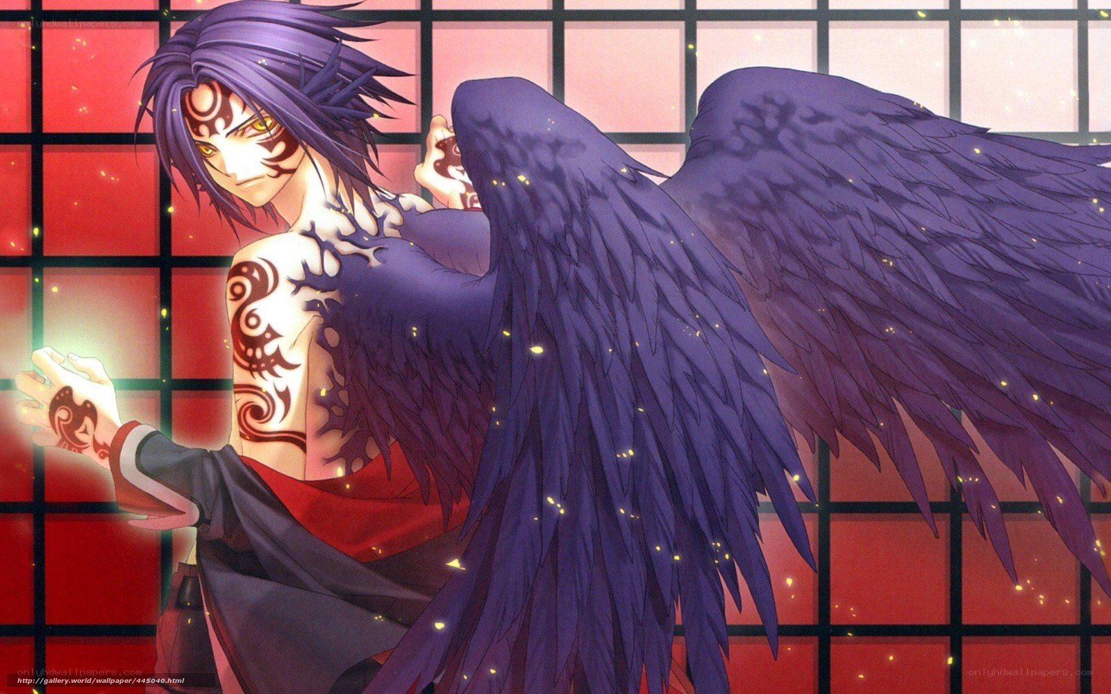 Anime character with dark wings