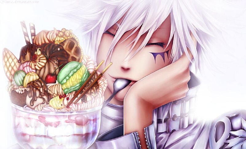 Anime Character with Dessert — White