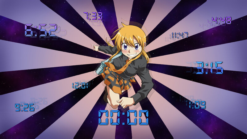 Anime character with digital clocks