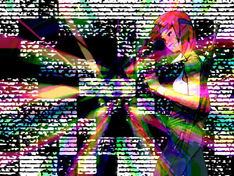 anime character with digital glitch