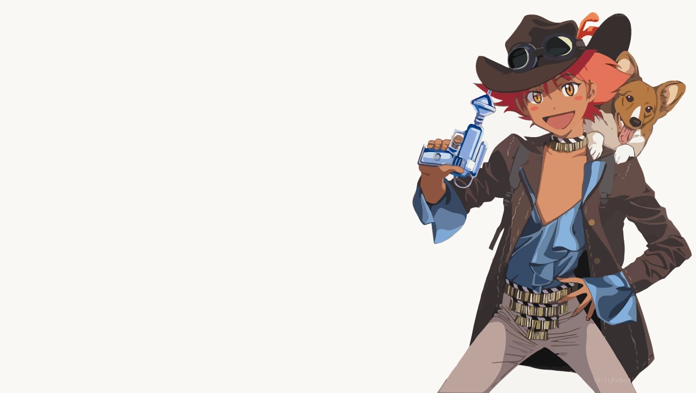 anime character with dog and gun