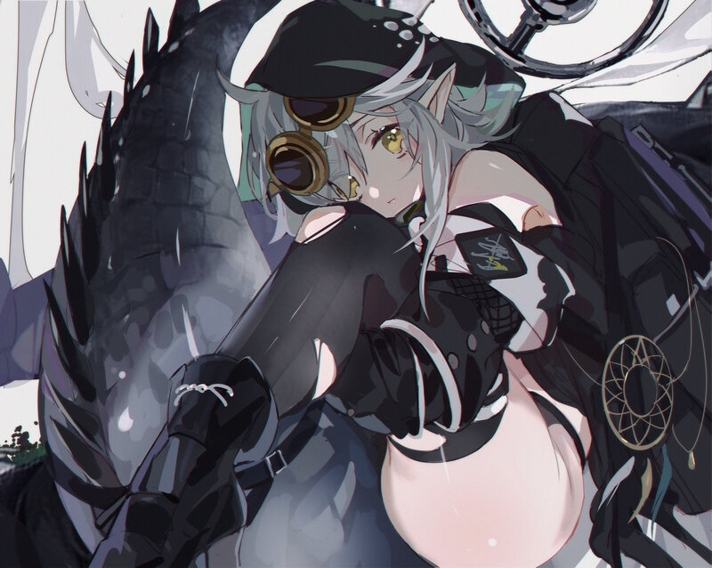 Anime Character with Dragon — Black, Dramatic, Digital Art