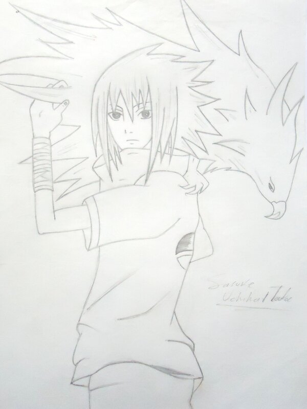 Anime Character with Dragon — Black, Dramatic, Manga, Sword, Spiky Hair