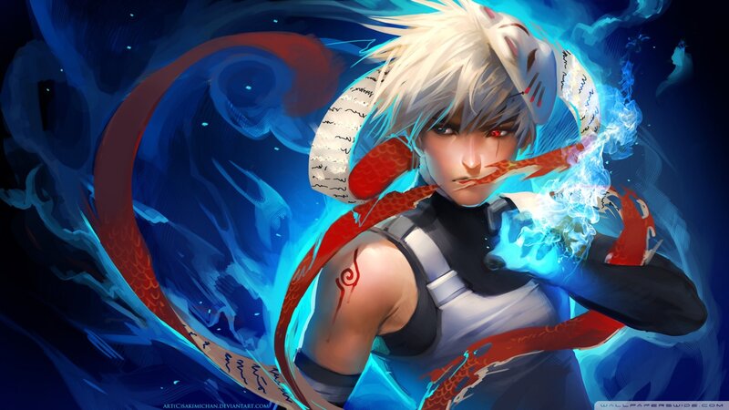 Anime Character with Dragon — Blue, Dramatic, Digital Art, Mask