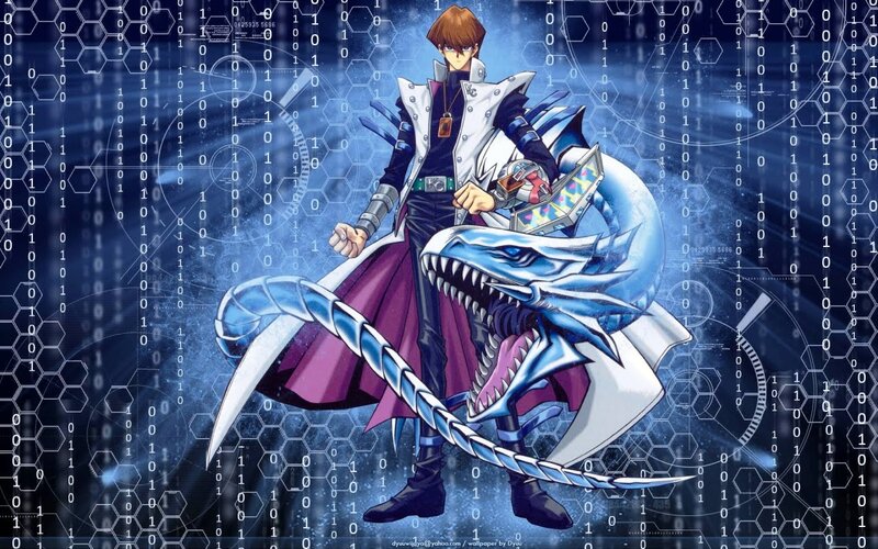 Anime Character with Dragon — Blue, Dramatic, Digital Background