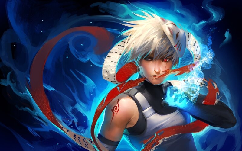 Anime Character with Dragon — Blue, Dramatic, Night, Digital Art