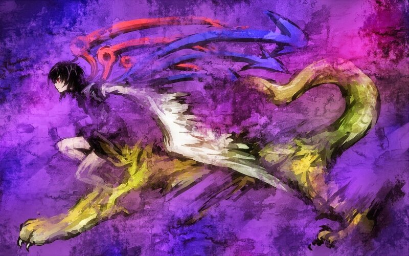 Anime Character with Dragon — Purple, Dramatic, Digital Art