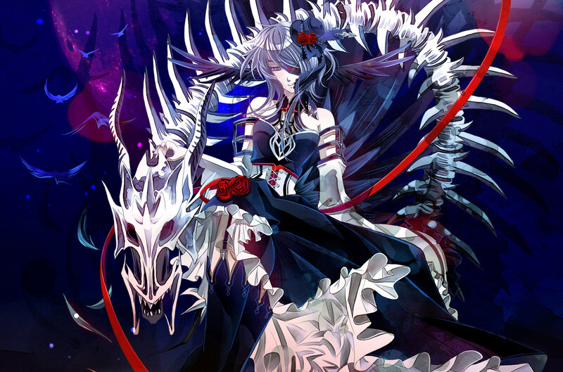 Anime Character with Dragon — Purple, Dramatic, Night