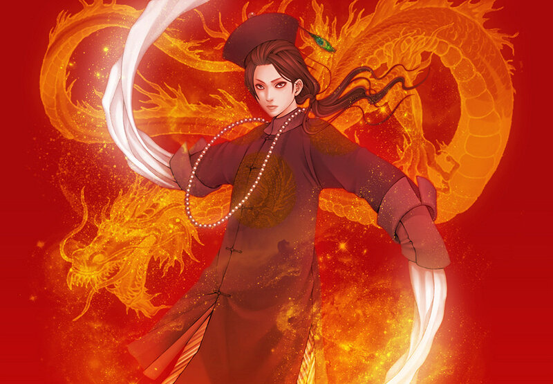 Anime Character with Dragon — Red, Dramatic