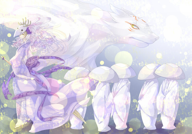Anime Character with Dragon — White, Serene