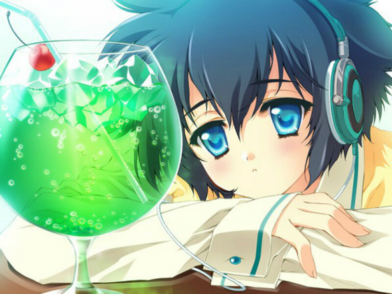 Anime Character with Drink — Blue, Calm