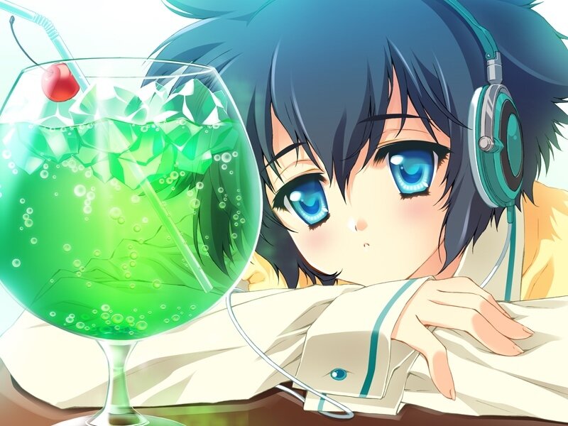 Anime Character with Drink — Blue