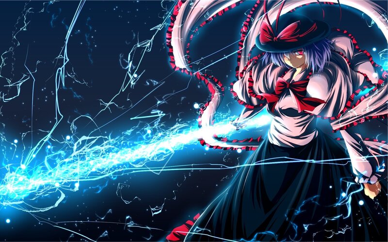 Anime Character with Energy Beam — Blue