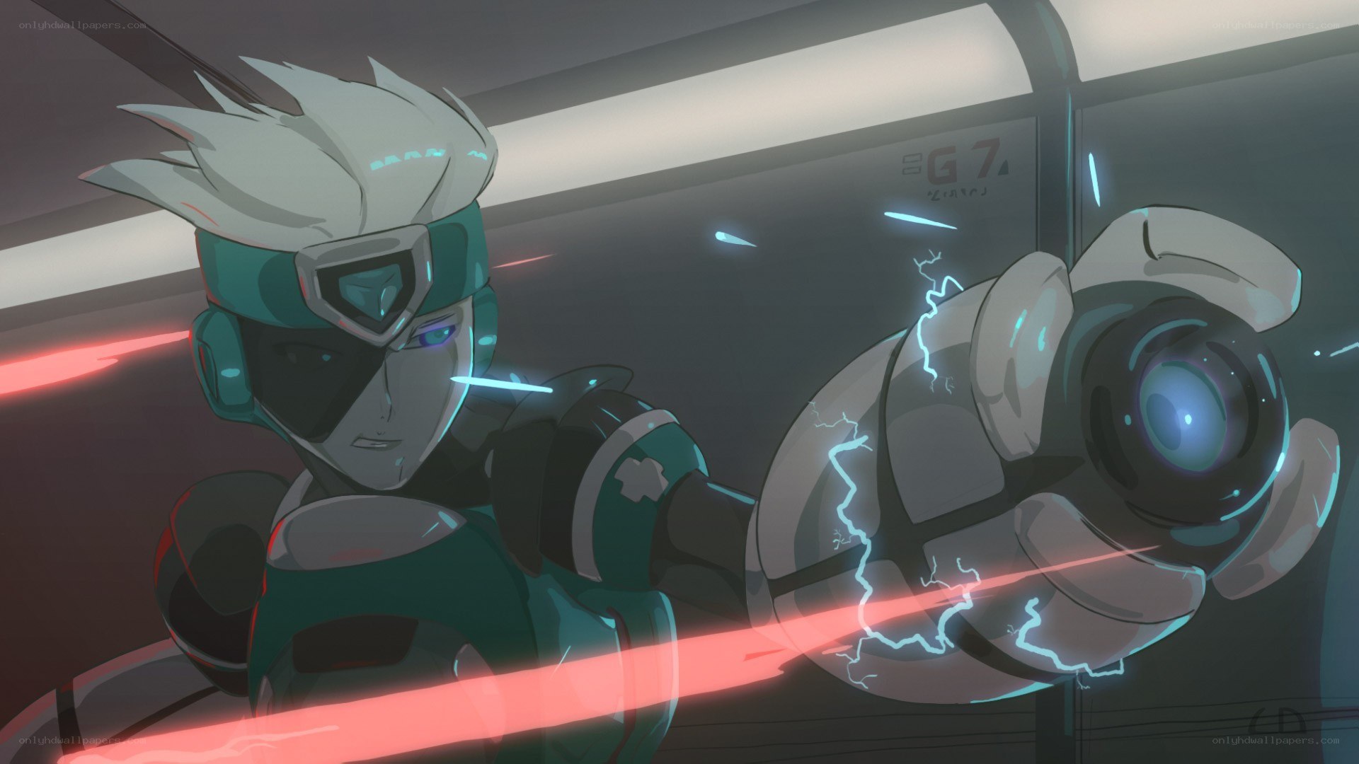 anime character with energy weapon