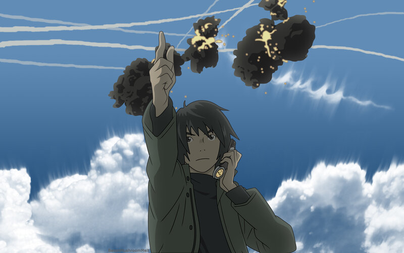 anime character with explosions