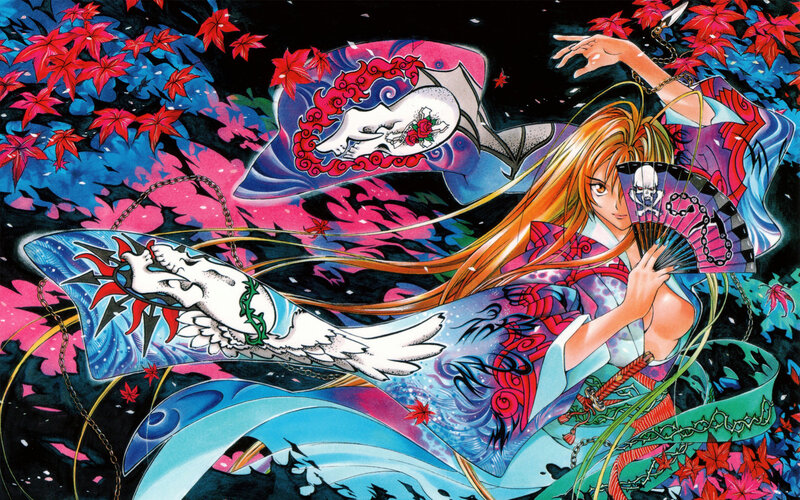 Anime Character with Fan — Blue, Dramatic, Autumn
