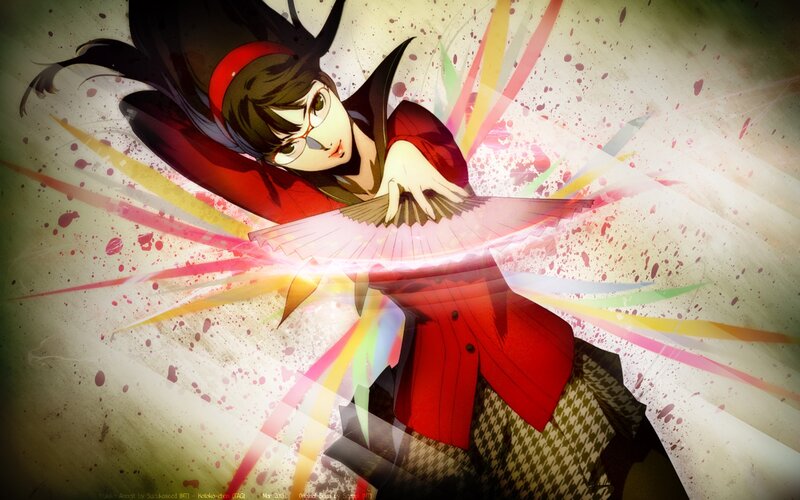 Anime Character with Fan — Red, Dramatic, Glasses