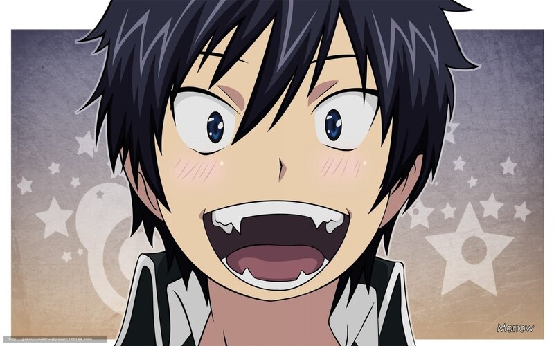 Anime Character with Fangs — Black, Surprised, Stars
