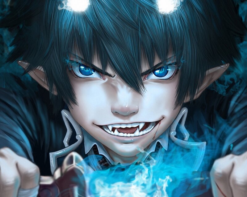 Anime Character with Fangs — Blue, Dramatic