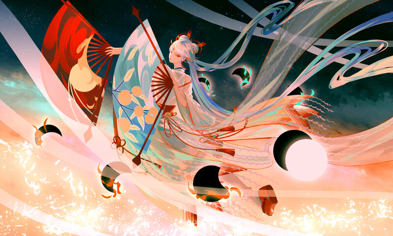 Anime Character with Fans — Blue, Dramatic