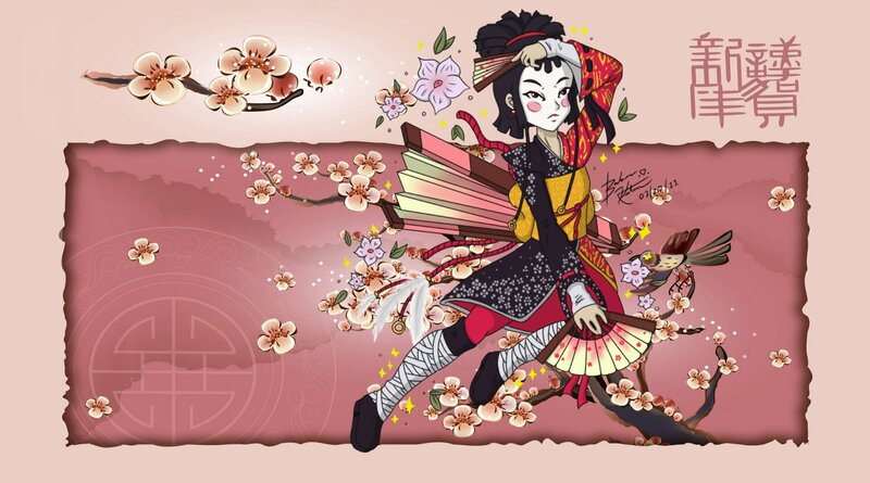 Anime Character with Fans — Pink