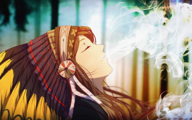 Anime Character with Feather Headdress