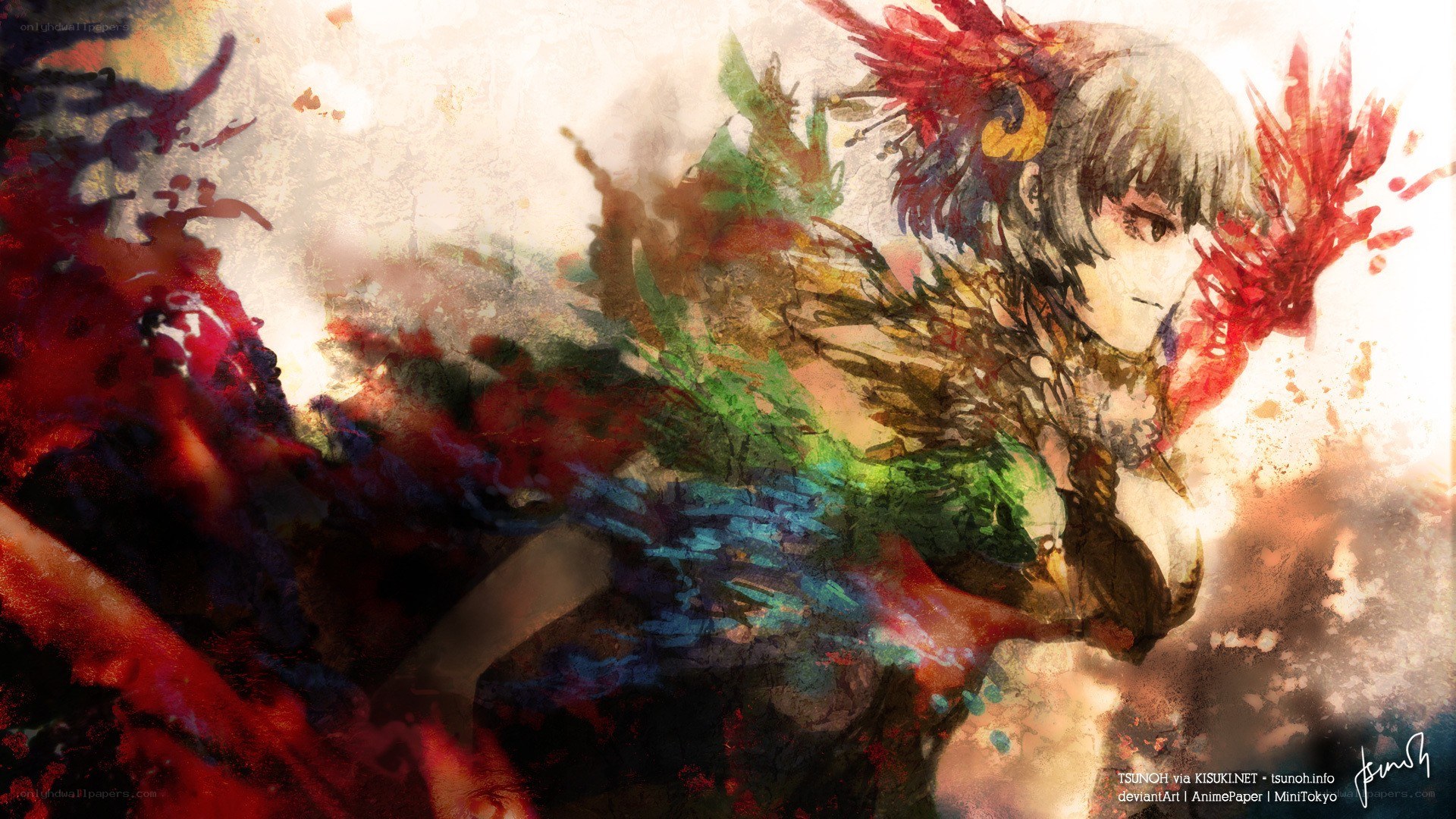 anime character with feathered wings
