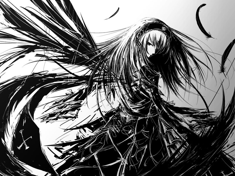 Anime character with feathered wings