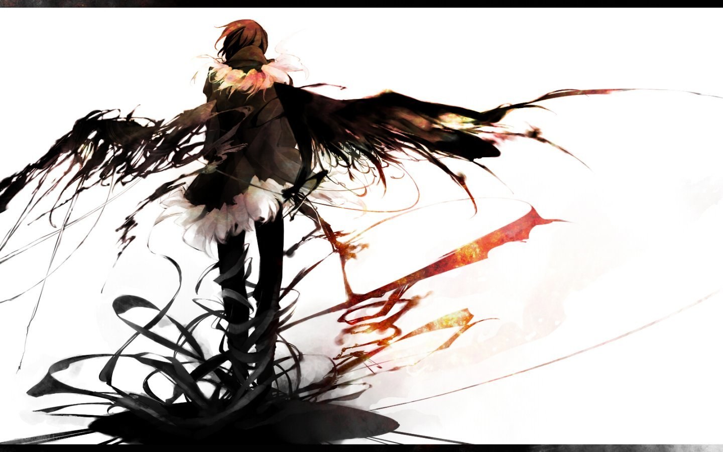 anime character with feathered wings