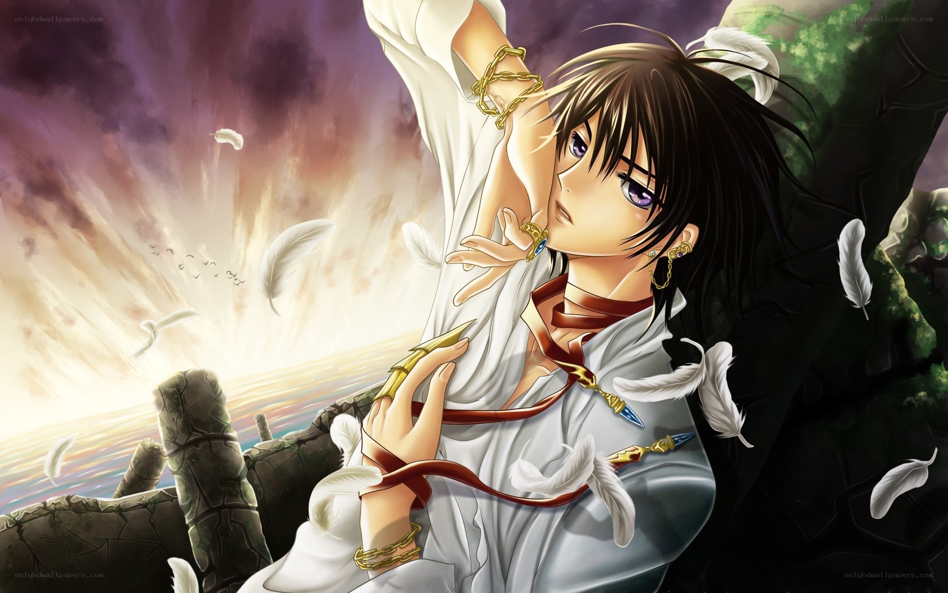 anime character with feathers