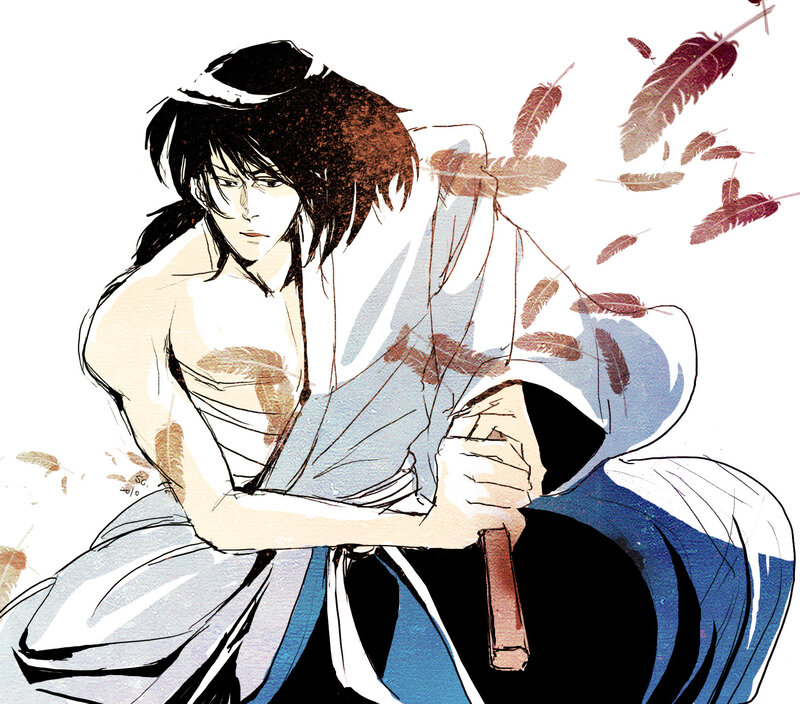 anime character with feathers